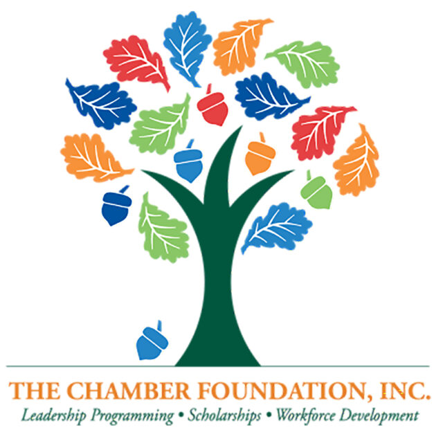A graphic logo of a tree with leaves representing The Chamber Foundation, Inc.: Leadership Programming, Scholarships, Workforce Development